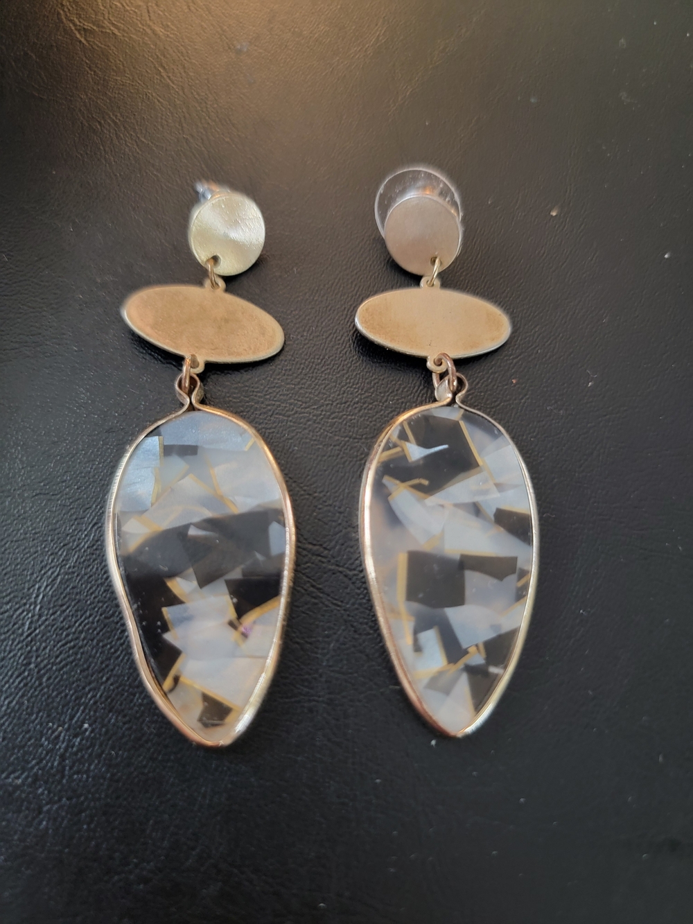 Torrid Gold Drop Earrings with Gray Marbled Inlay